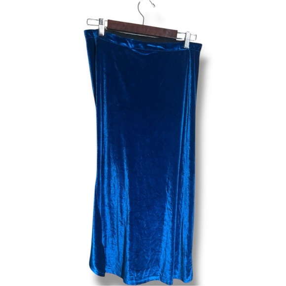 Cider NWT Elegant Royal Blue Asymmetrical Elastic Waist Velvet Midi Skirt - Picture 13 of 15